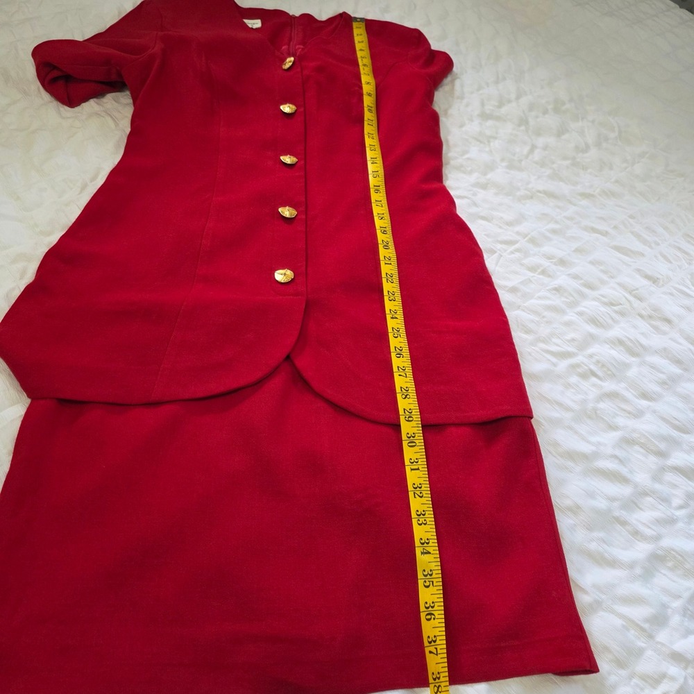 Casual Corner Petite Red Wool Rayon Peplum Sheath Dress Gold Buttons 10P Vintage - Picture 6 of 9